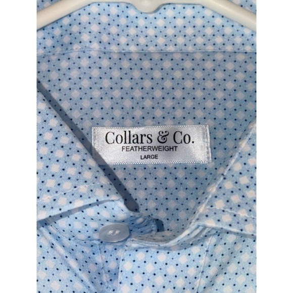 Collars & Co Men's Large Featherweight Short Sleeve Button Up Shirt Blue Print - Picture 3 of 4